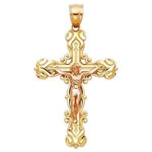 14K Gold Two Tone 26mm Crucifix Religious Pendant - silverdepot