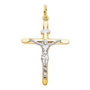 14K Two Tone 28mm Jesus Religious Crucifix Cross Pendant