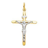 14K Two Tone 28mm Jesus Religious Crucifix Cross Pendant