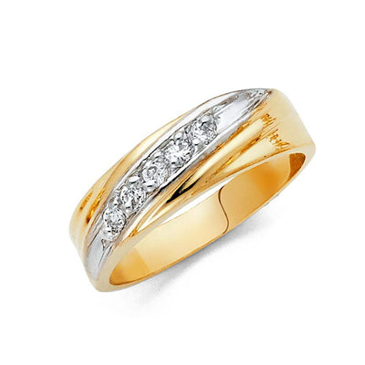 14K Two Tone Gold 8mm CZ Men's Wedding Band