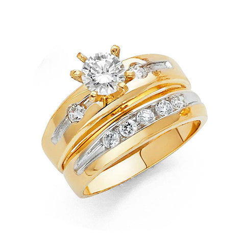 14K Two Tone Gold 5mm CZ Ladies Wedding Ring--Wedding Band And Engagement Ring are sold Separately