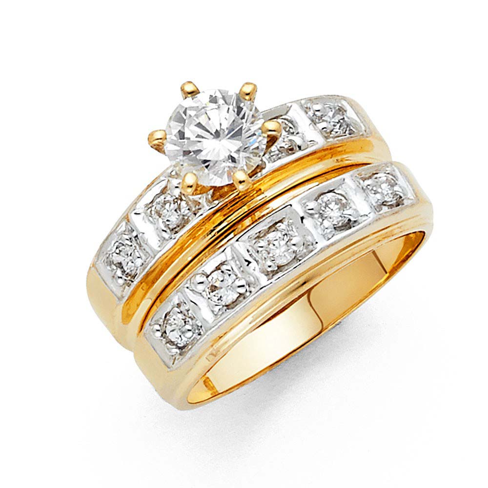 14K Two Tone Gold 4mm CZ Ladies Wedding Ring--Wedding Band And Engagement Ring are sold Separately