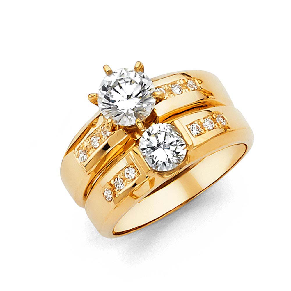 14K Yellow Gold Round 4mm CZ Ladies Wedding Ring--Wedding Band And Engagement Ring are sold Separately