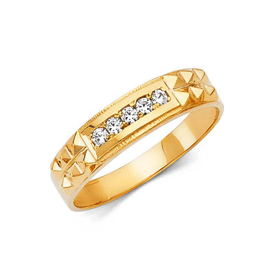 14K Yellow Gold Round 5mm CZ Men's Wedding Band