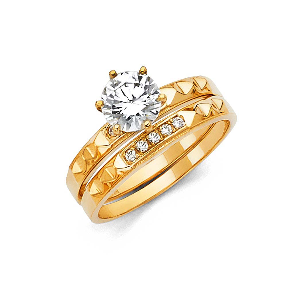 14K Yellow Gold Round 3mm CZ Ladies Wedding Ring--Wedding Band And Engagement Ring are sold Separately