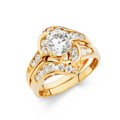 14K Yellow Gold 5mm Clear CZ Duo Set Engagement Ring