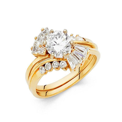 14K Yellow Gold 3mm Clear CZ Duo Set Engagement Ring - silverdepot