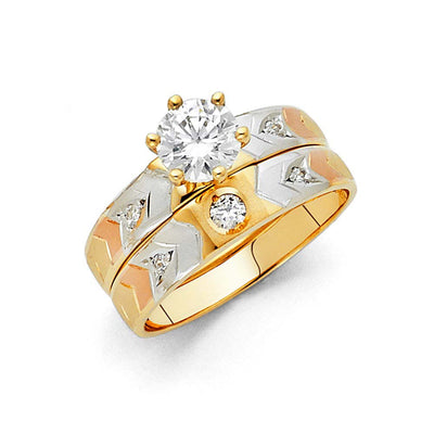 14K Tri Color Gold 4mm CZ Ladies Wedding Ring--Wedding Band and Engagement Rings are sold Separately