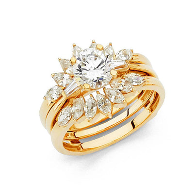 14k Yellow Gold Round 4mm CZ Duo Set