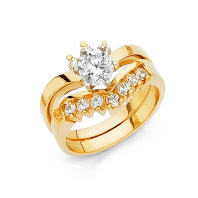 14K Yellow Gold 5mm Clear CZ Duo Set Engagement Ring - silverdepot