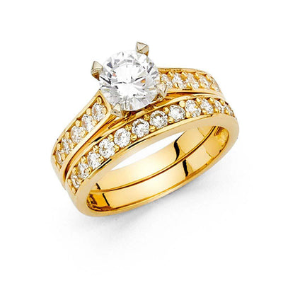 14K Yellow Gold Round 3mm CZ Wedding Band Only - silverdepot