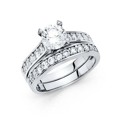 14K White Gold Round 3mm CZ Wedding Ring--Wedding Band and Engagement Ring are sold separately