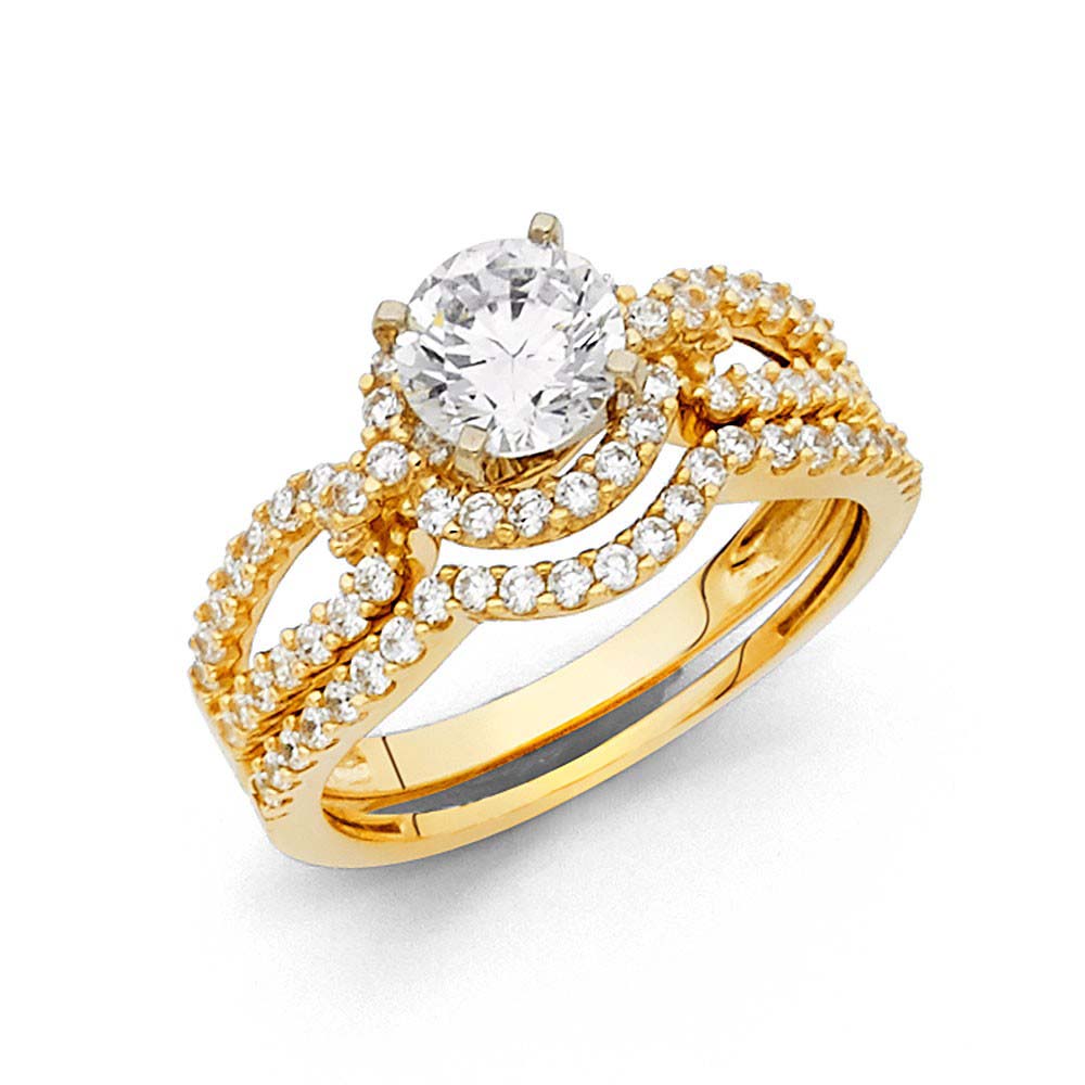 14K Yellow Gold 8mm Round CZ Duo Set
