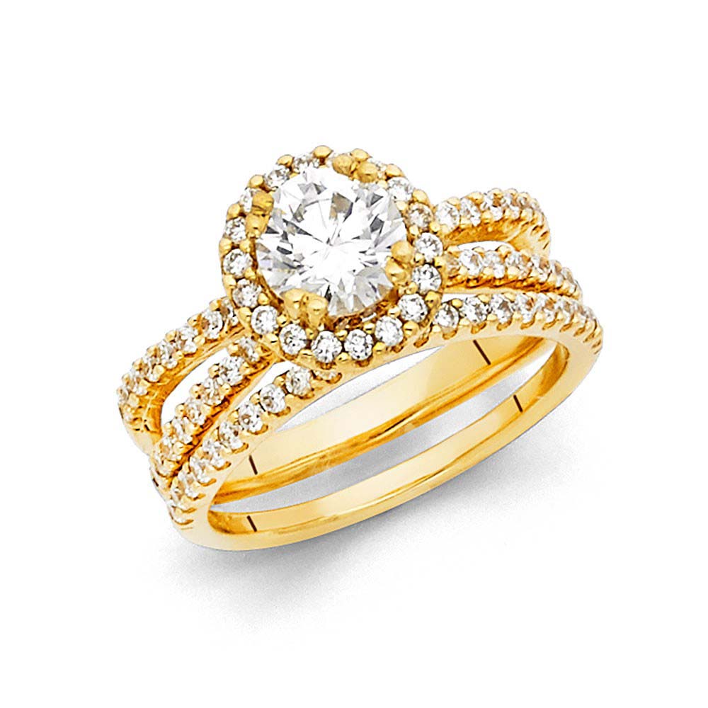 14K Yellow Gold 8mm Round CZ Duo Set