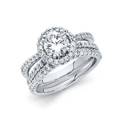 14K White Gold 8mm Round CZ Duo Set