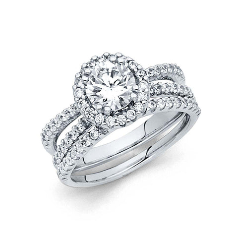14K White Gold 8mm Round CZ Duo Set