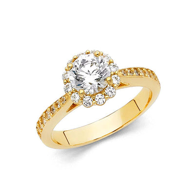 14K Yellow Gold 2mm Round CZ Engagement Ring