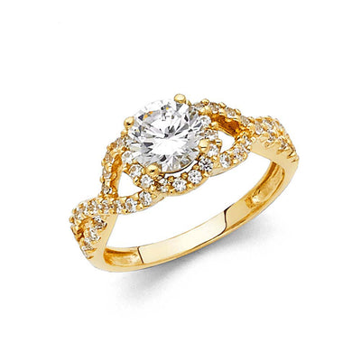 14K Yellow Gold 8mm Round CZ Engagement Ring
