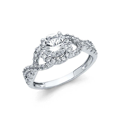 14K White Gold 8mm Round CZ Engagement Ring