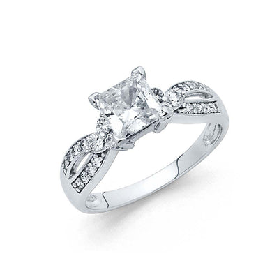 14K White Gold 6mm Round CZ Engagement Ring