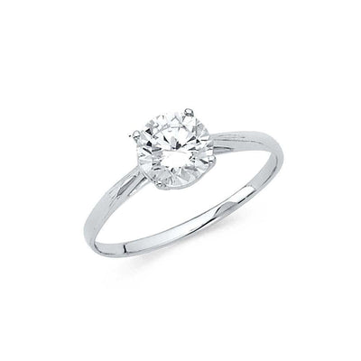 14K White Gold Polished Clear CZ Engagement Ring - silverdepot