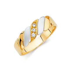 14K Two Tone 6mm CZ Wedding Trio Mens Band Sets