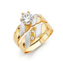 Load image into Gallery viewer, 14K Two Tone 5mm CZ Wedding Trio Engagement Ring Sets