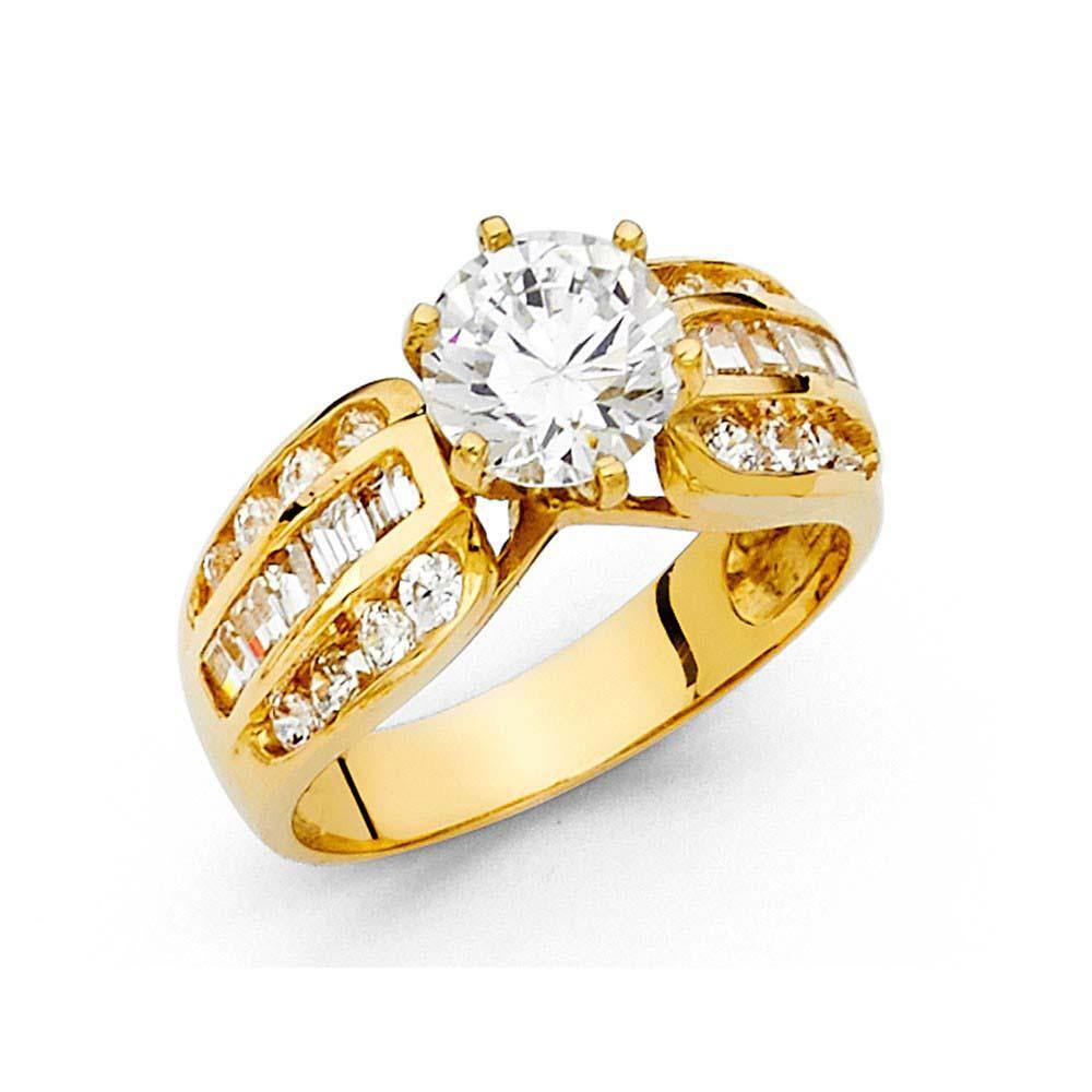 14K Yellow Gold 8mm Clear CZ Engagement Ring - silverdepot