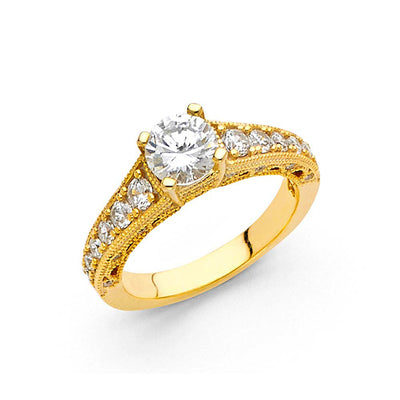 14K Yellow Gold 4mm Round CZ Engagement Ring