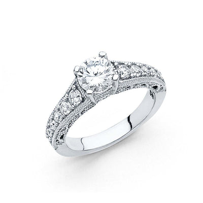 14K White Gold 4mm Round CZ Engagement Ring
