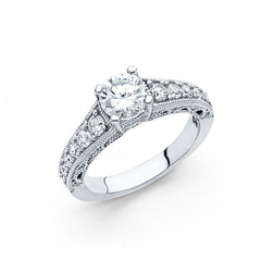 14K White Gold 4mm Round CZ Engagement Ring