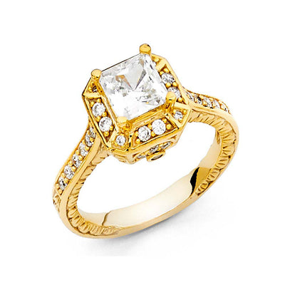 14K Yellow Gold Polished Clear CZ Engagement Ring
