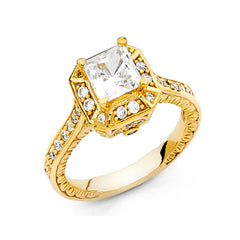 14K Yellow Gold Polished Clear CZ Engagement Ring