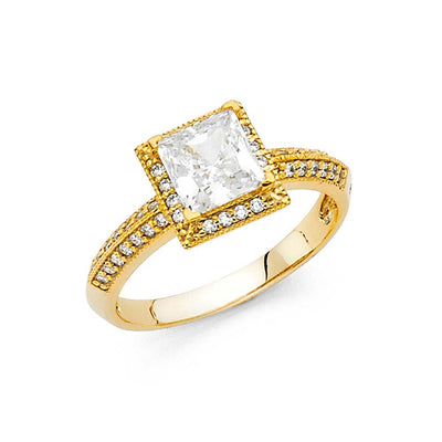 14K Yellow Gold Polished Clear CZ Engagement Ring