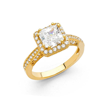 14K Yellow Gold Polished Clear CZ Engagement Ring