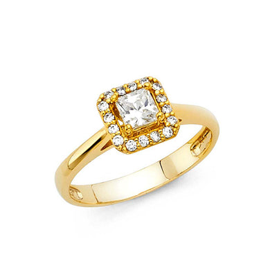14K Yellow Gold Polished Clear CZ Engagement Ring