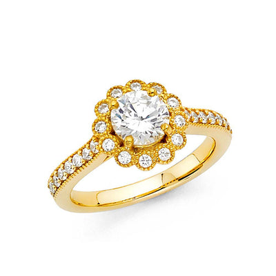 14K Yellow Gold Polished Clear CZ Engagement Ring