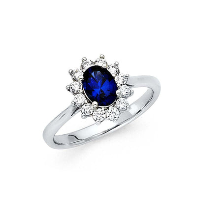 14K White Gold Polished Blue Stone CZ Engagement Ring