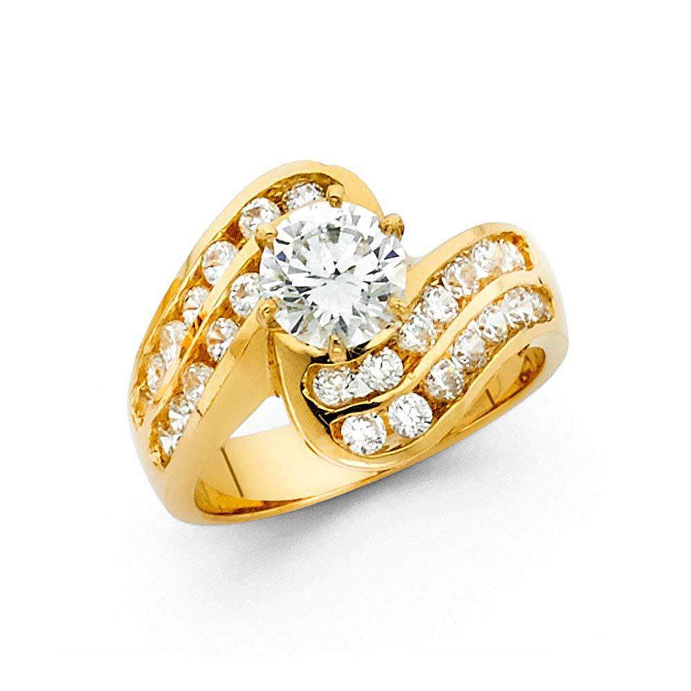 14K Yellow Gold 15mm Fancy And Clear CZ Engagement Rings