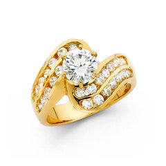 14K Yellow Gold 15mm Fancy And Clear CZ Engagement Rings