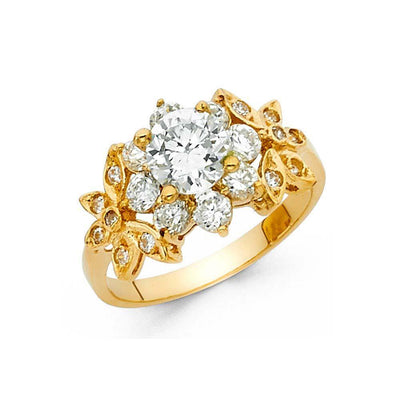 14K Yellow Gold 3mm Fancy And Clear CZ Engagement Rings - silverdepot