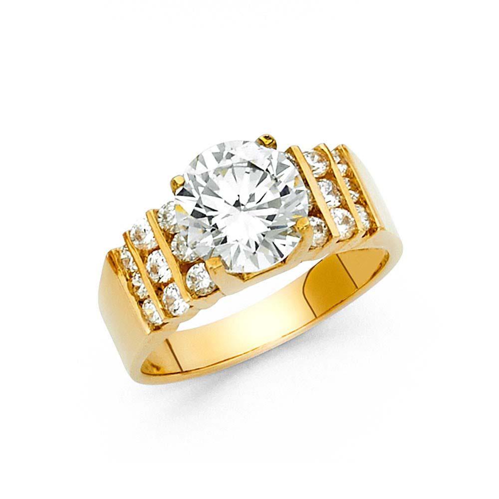 14K Yellow Gold 7mm Fancy And Clear CZ Engagement Rings