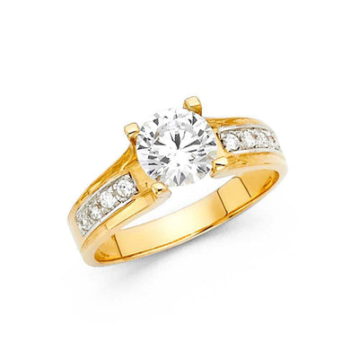 14K Yellow Gold Polished Clear CZ Engagement Ring - silverdepot