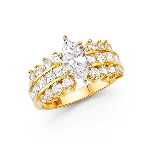 14K Yellow Gold 10mm Fancy And Clear CZ Engagement Rings