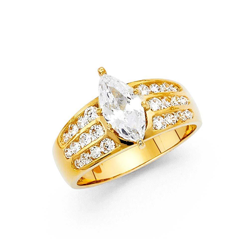 14K Yellow Gold 7mm Fancy And Clear CZ Engagement Rings - silverdepot