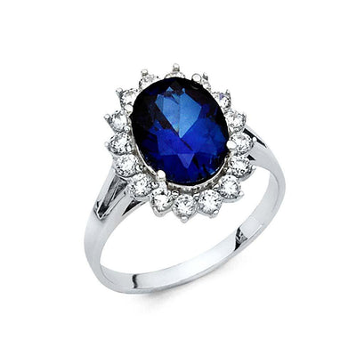 14K White Gold 2.5mm Blue And Clear CZ Engagement Ring - silverdepot