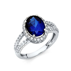 14K White Gold 4mm Blue And Clear CZ Engagement Ring