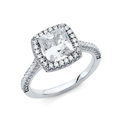 14K White Gold 2mm Clear CZ Engagement Ring - silverdepot