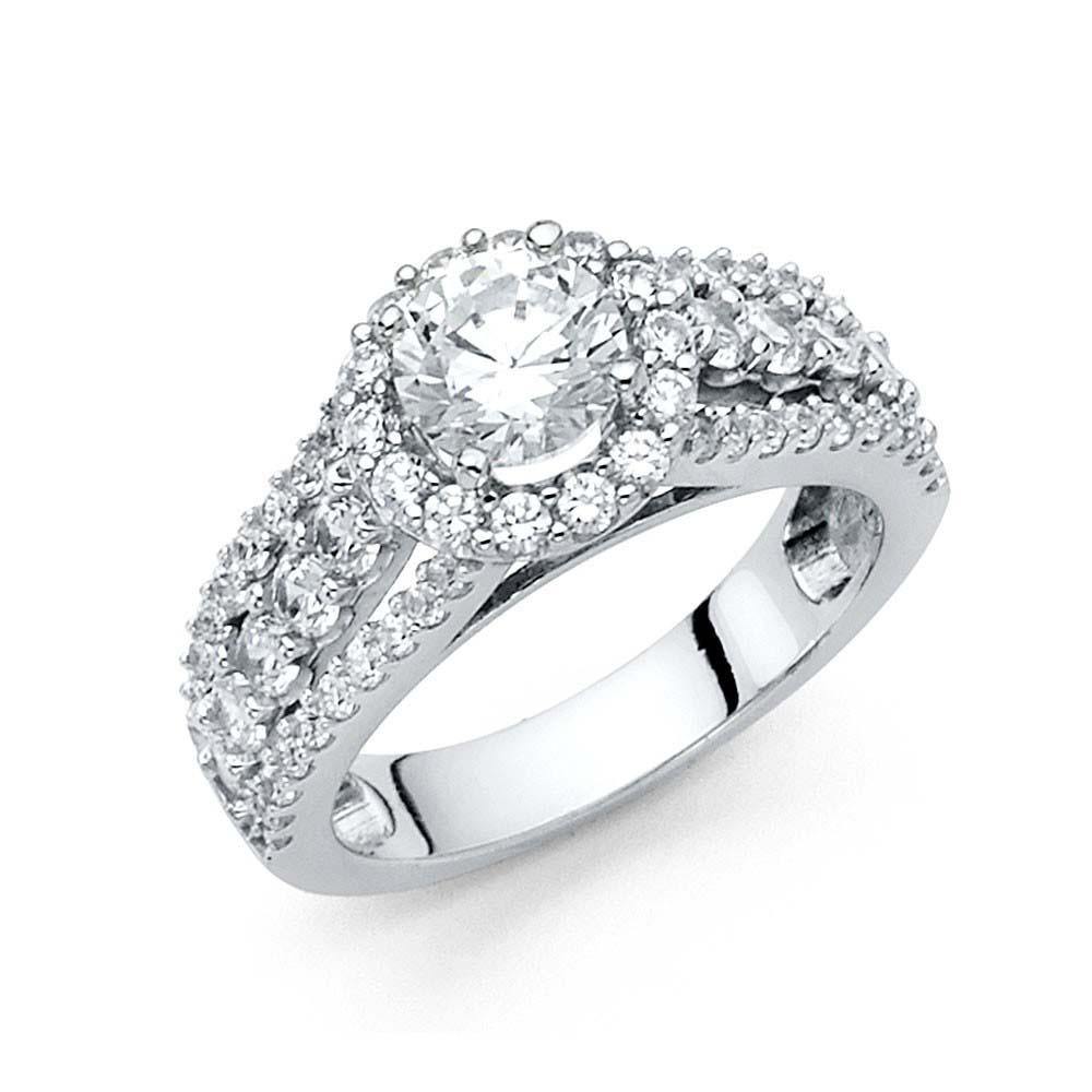 14K White Gold 7mm Cubic Zirconia Centre Stone Round Shaped Engagement Ring