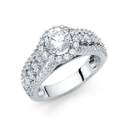 14K White Gold 7mm Cubic Zirconia Centre Stone Round Shaped Engagement Ring - silverdepot